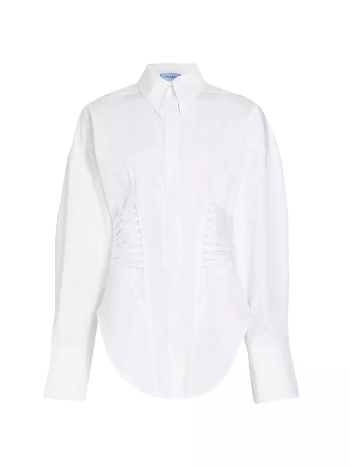 цена Рубашка из хлопкового поплина на шнуровке Mugler, цвет blanc optique
