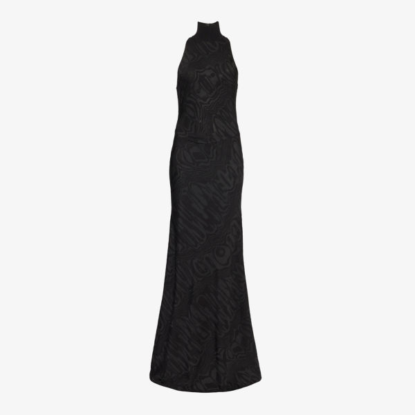 Платье макси из смесовой ткани с высоким воротником и абстрактным узором Alaia, цвет noir alaia