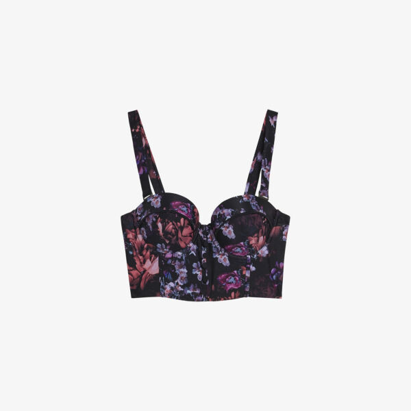 

Удлиненный лиф бикини Ajantah с цветочным принтом Ted Baker, черный