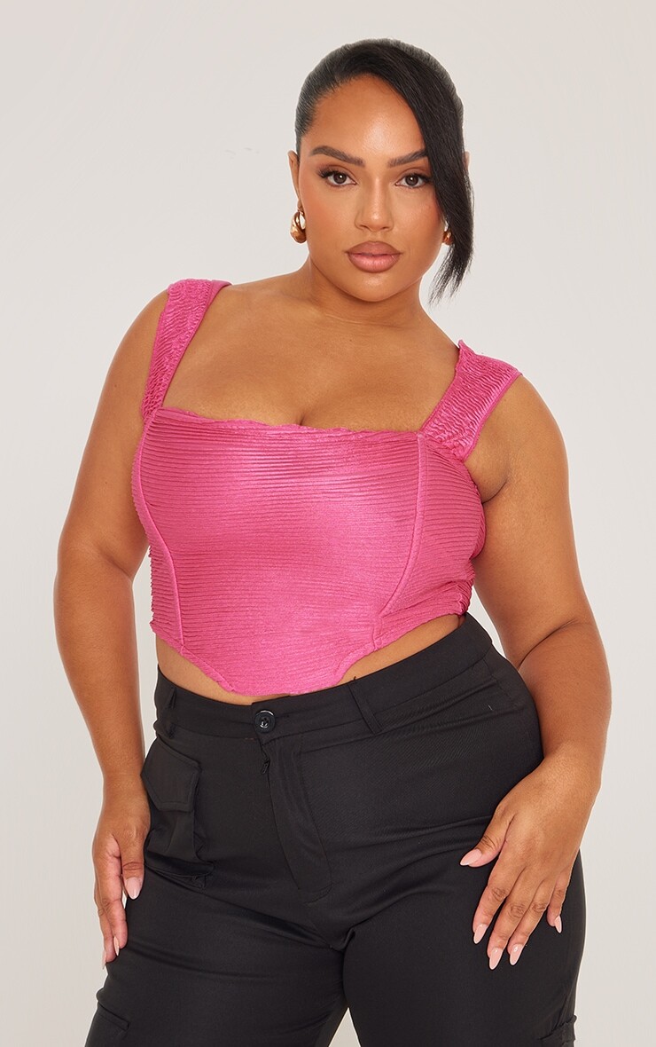 

PrettyLittleThing Плюс розовый текстурированный корсетный топ
