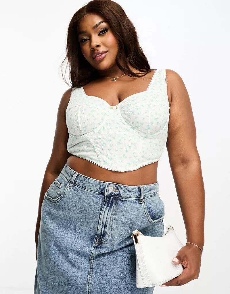 

Белый хлопковый корсет в рубчик ASOS DESIGN Curve Edie на косточках