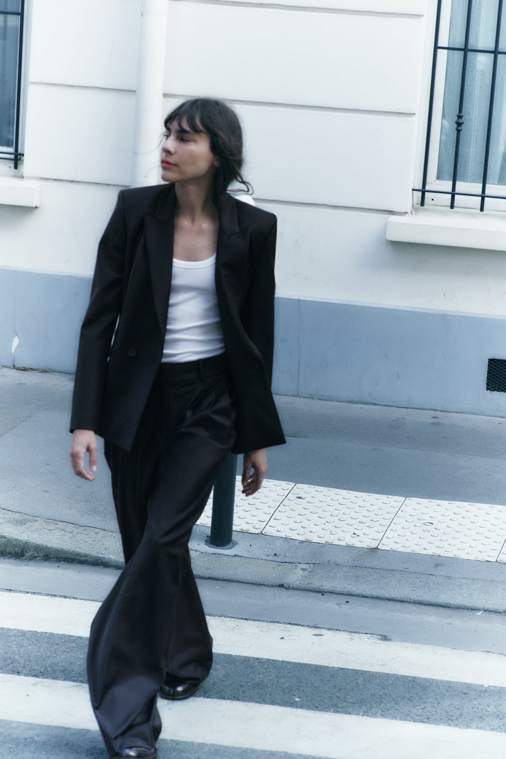 

Минималистичные брюки из смесовой шерсти Zw Collection со стрелками ZARA, черный