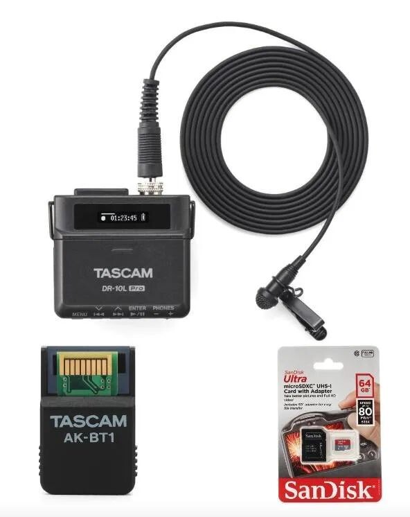 

Новый полевой рекордер TASCAM DR-10L Pro с петличным микрофоном и комплектом управления Bluetooth