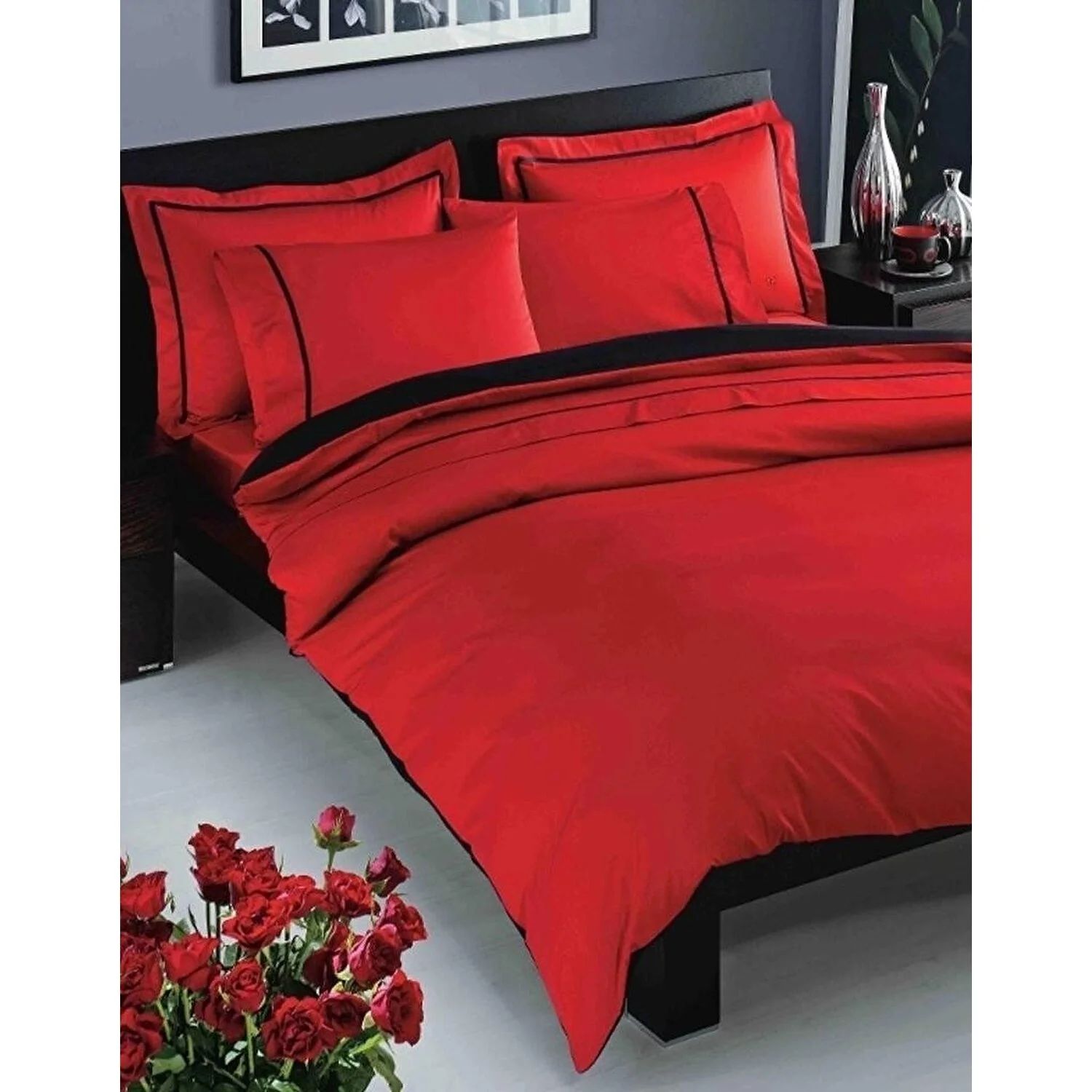 Корона — красный Комплект постельного белья из хлопкового атласа Prestige — двуспальный
