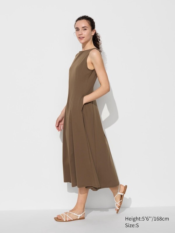 Воздушное платье ultra stretch без рукавов Uniqlo, коричневый
