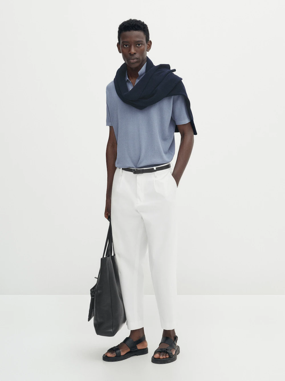 

Свитер поло с коротким рукавом Massimo Dutti, синий