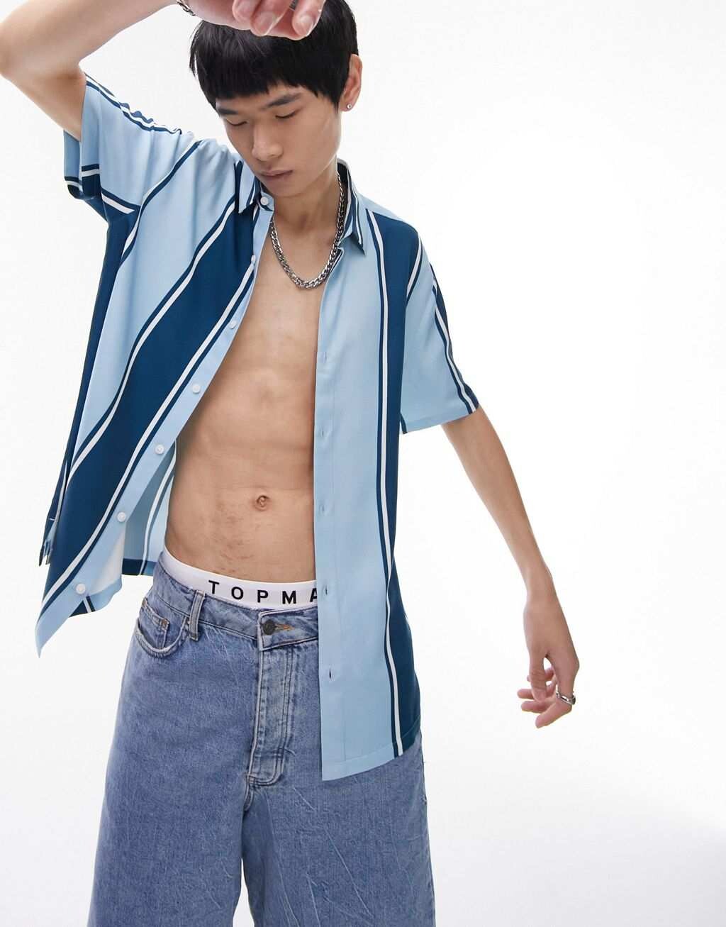 

Синяя рубашка в свободную полоску Topman
