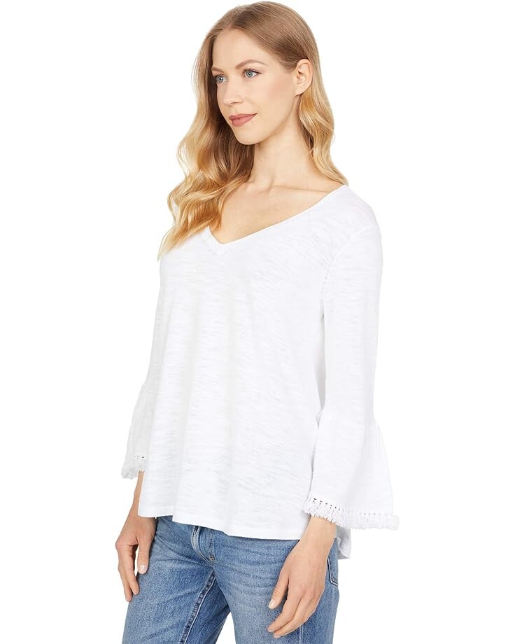 Свитер Elliott Lauren Lightweight V-Neck Fringe Sweater, белый