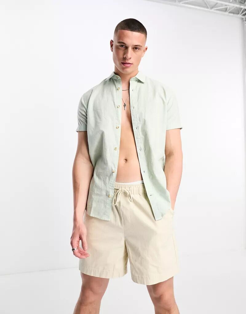 

Мятно-зеленая льняная рубашка с короткими рукавами Jack & Jones Essentials