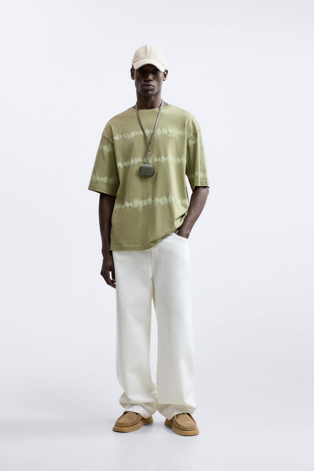 

Футболка в полоску tie dye Zara, светлый хаки