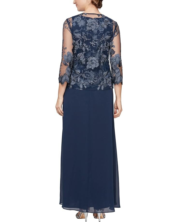 

Платье Alex Evenings Long Embroidered Jacket Dress, темно-синий