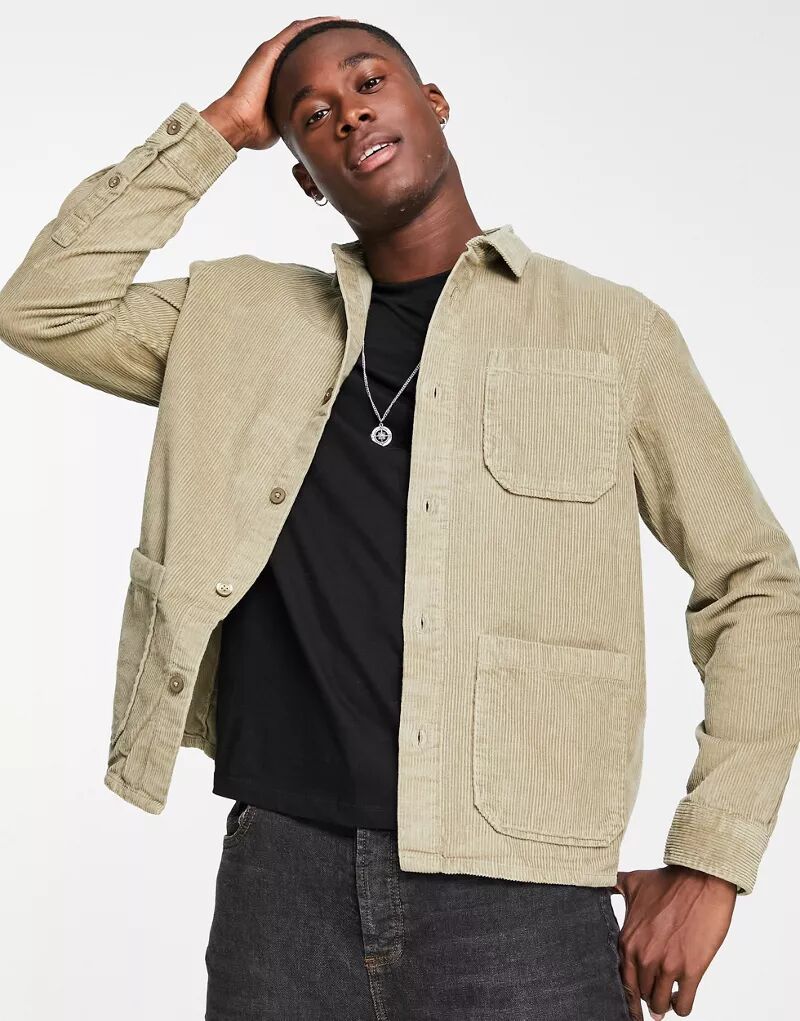 Вельветовая куртка-рубашка с 3 карманами New Look цвета экрю