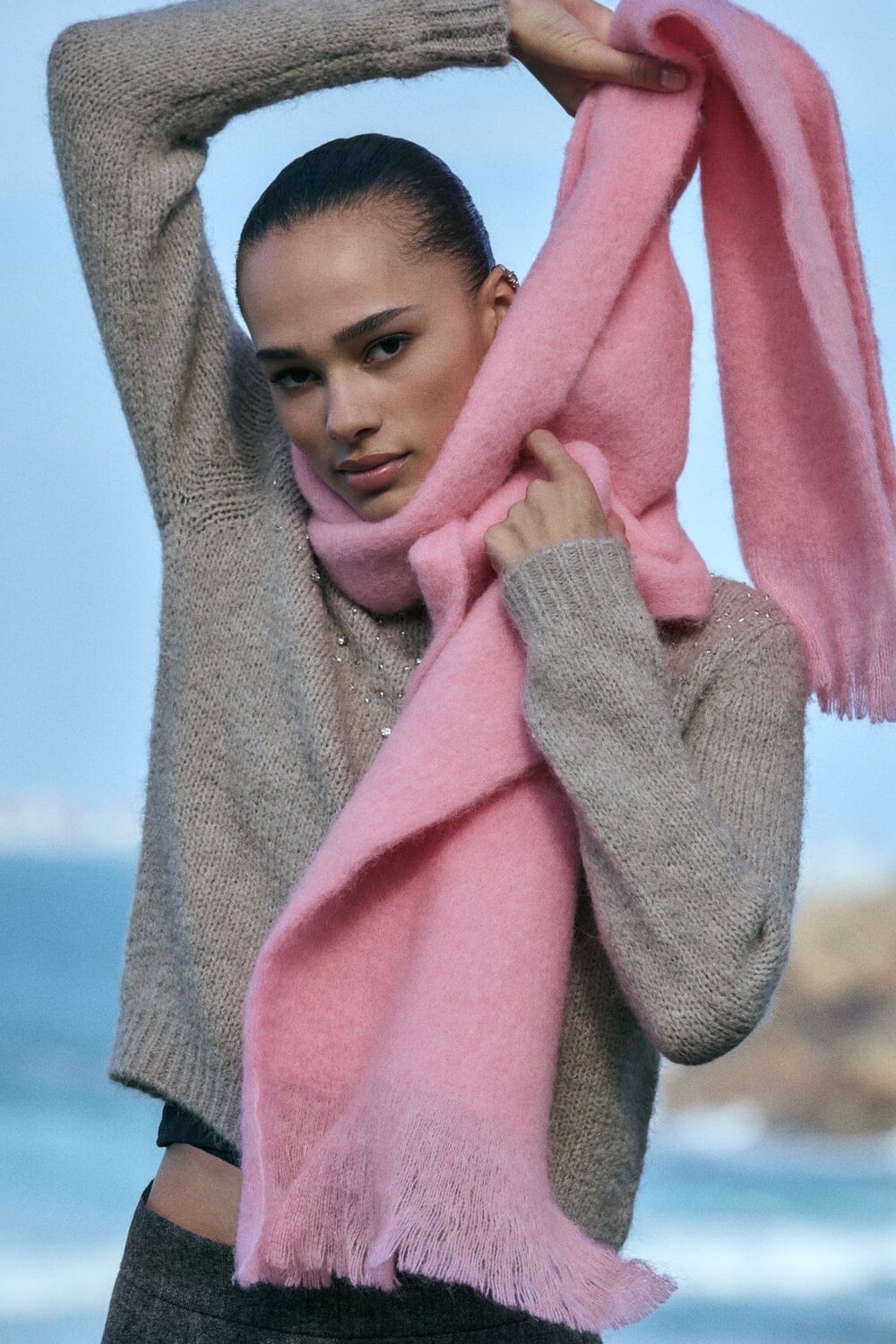 

Шарф из шерсти и альпаки ZARA, розовый
