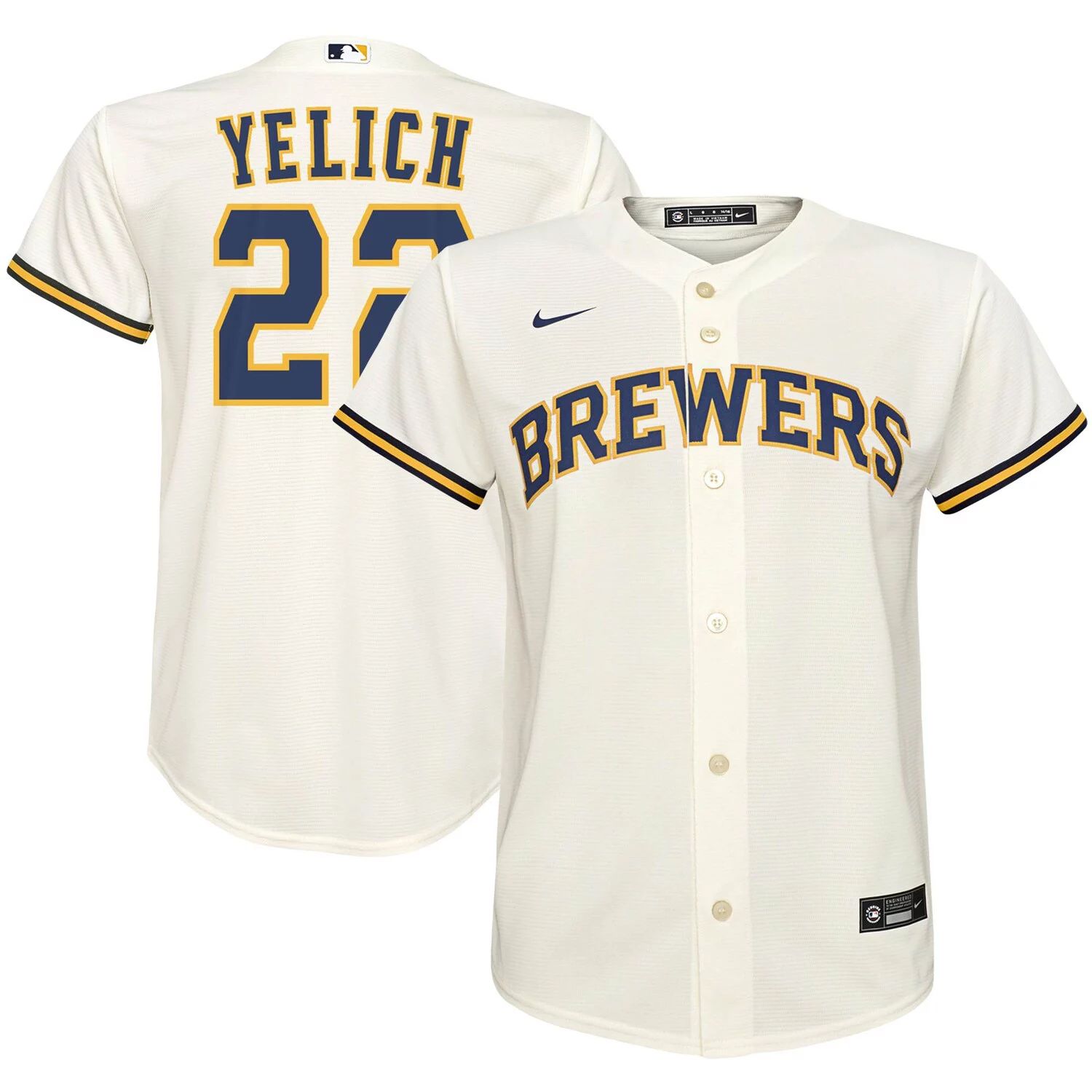 

Реплика Джерси игрока Nike Christian Yelich Cream Milwaukee Brewers Home 2020 для дошкольников Nike