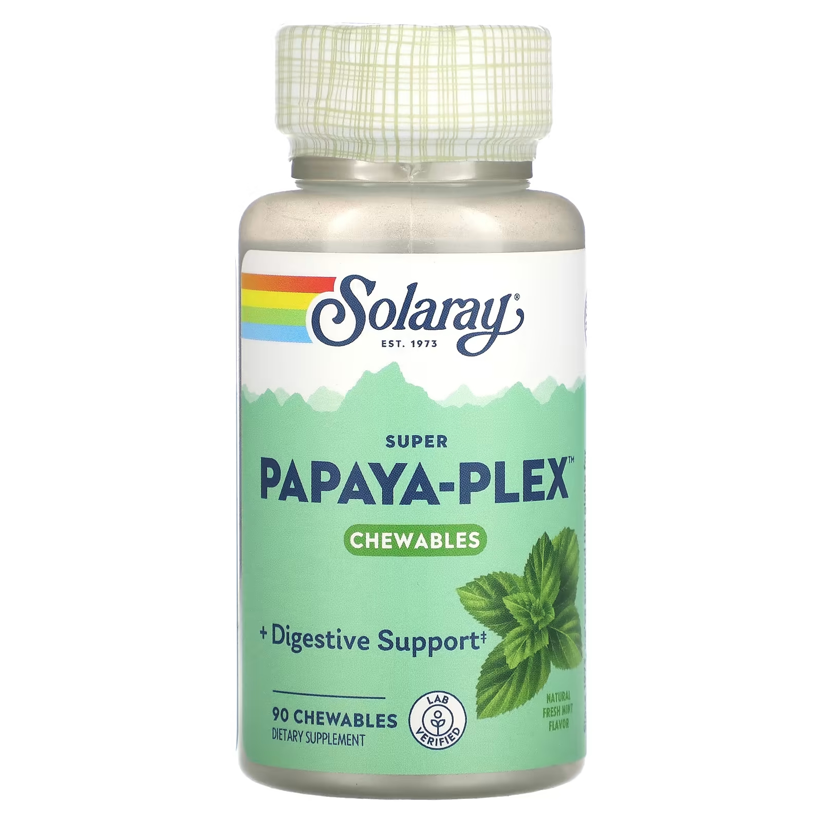 Solaray Super Papaya-Plex Натуральная свежая мята 90 жевательных таблеток