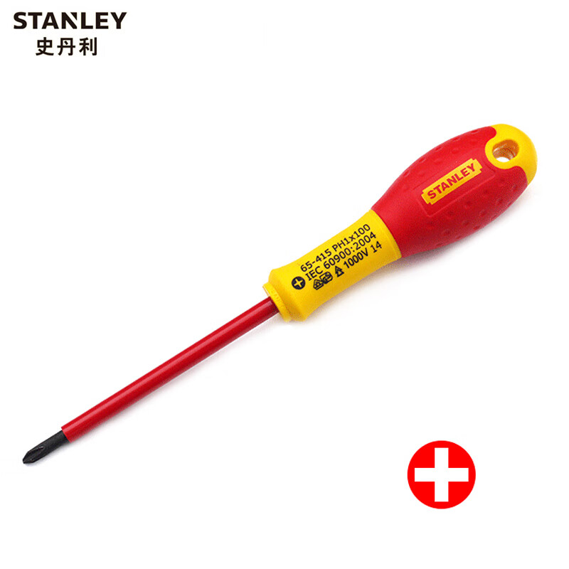 Отвертка Stanley/STANLEY с двухцветной ручкой и крестовой изоляцией PH1x100 мм, отвертка для электрика, магнитная высоковольтная отвертка 65-415-14, может быть изготовлена по индивидуальному заказу