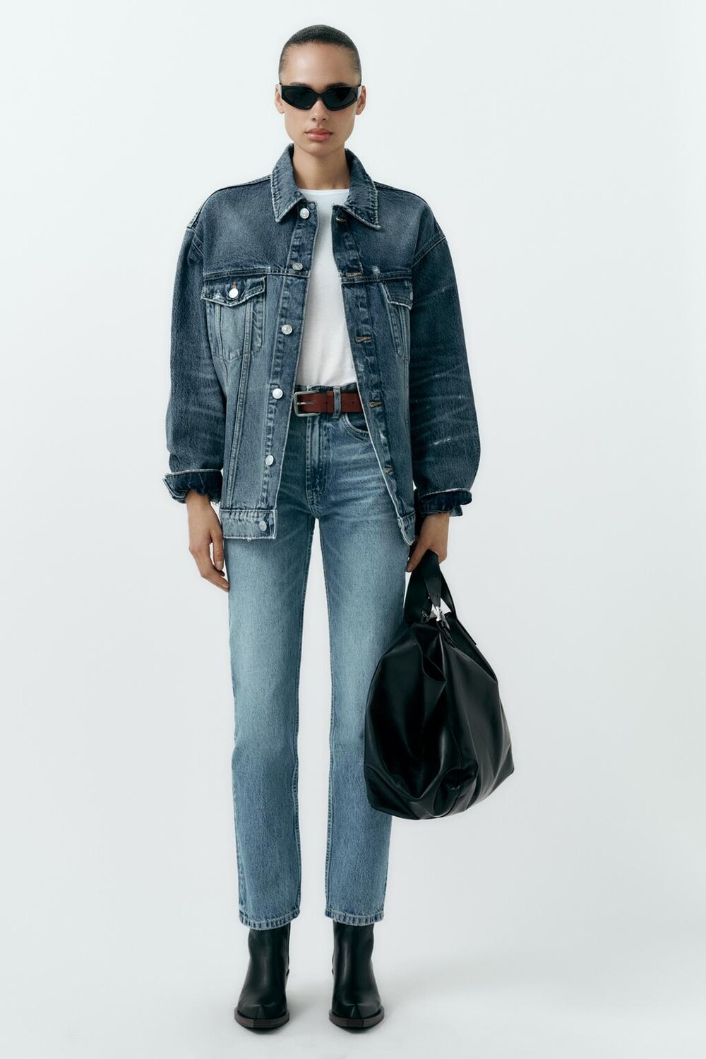 

Джинсы trf прямого кроя с высокой посадкой ZARA, синий