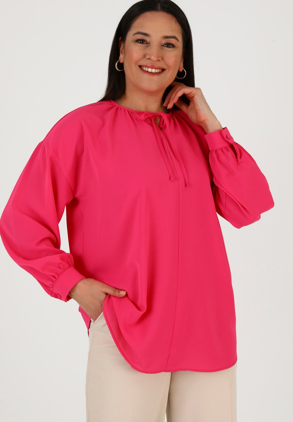 Блузка CREW NECK PLUS SIZE ALIA Modanisa, розовый hanezza plus size crew neck zipper blouse