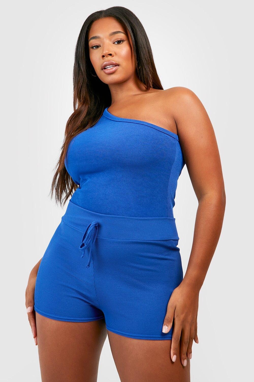 

Шорты plus rib basic с завязкой передней попой Boohoo, кобальтовый