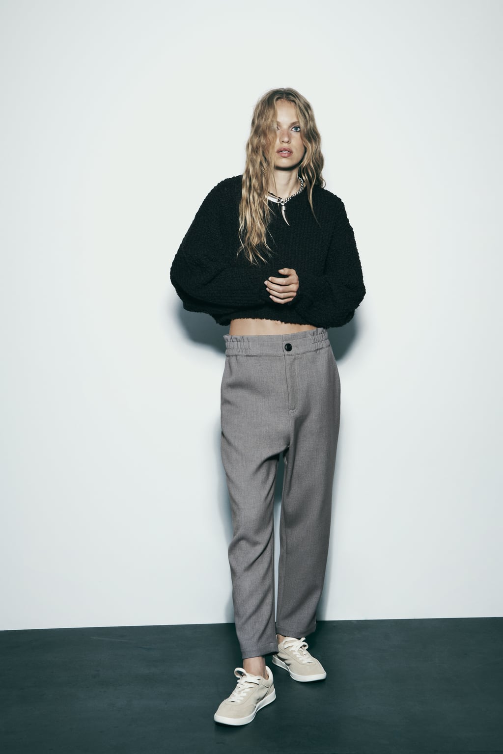 

Укороченные брюки Paperbag ZARA, серый