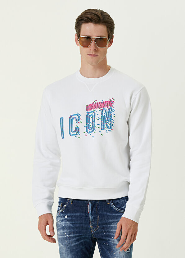 

Прохладный белый свитшот pixeled icon Dsquared2