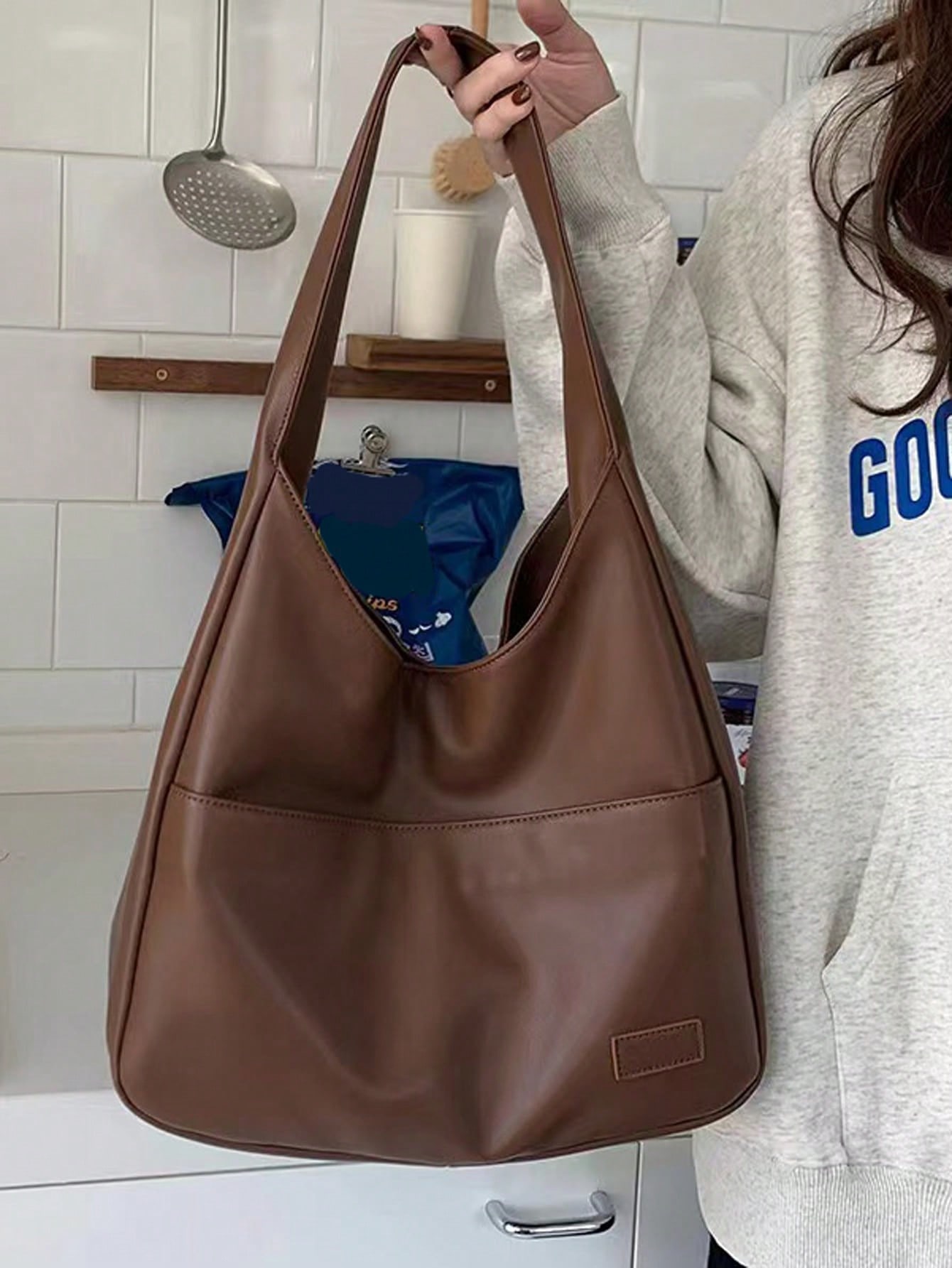 Минималистская сумка-хобо, коричневый минималистская сумка хобо черный