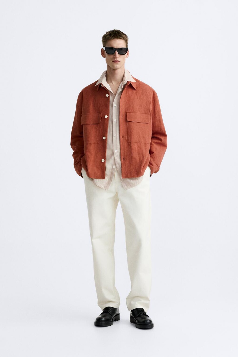 

Хлопковая рубашка ZARA, кирпич