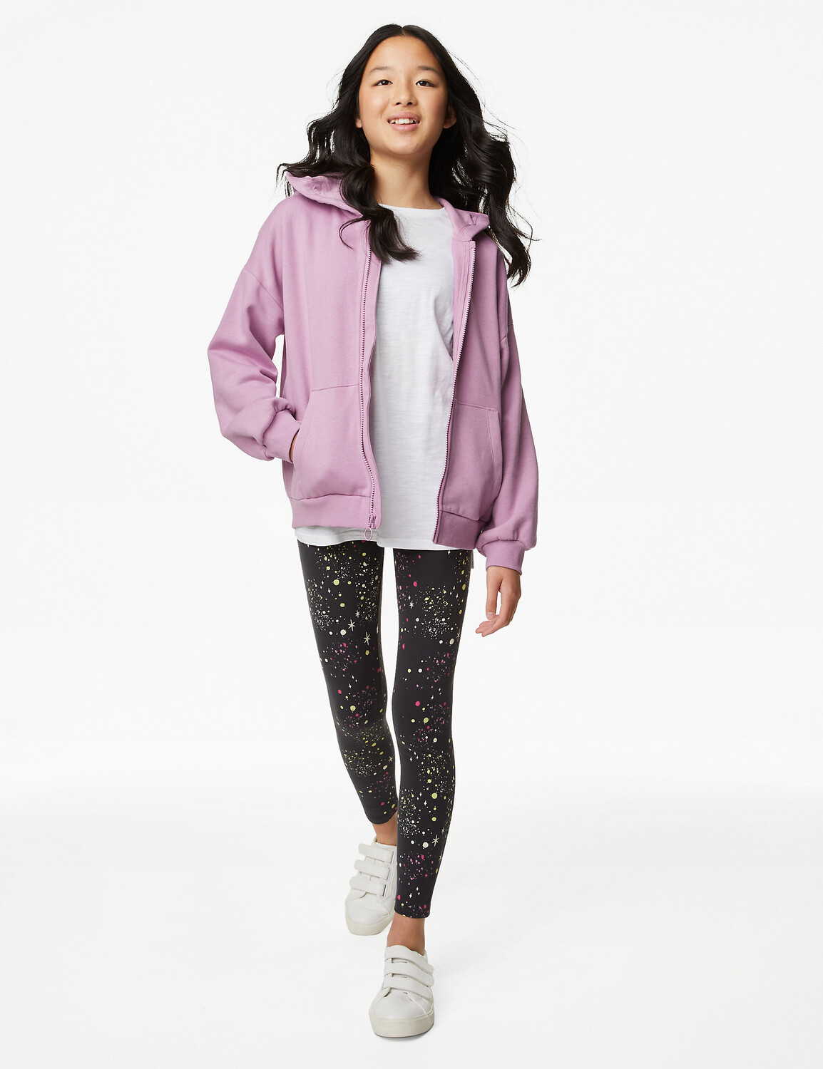 

Толстовка с капюшоном на молнии из хлопка (6–16 лет) Marks & Spencer, розовый