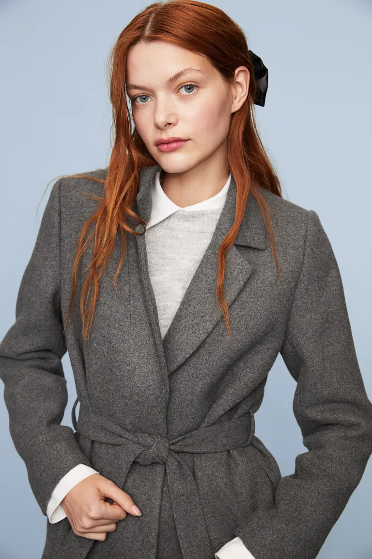 

Пальто с поясом H&M, серый