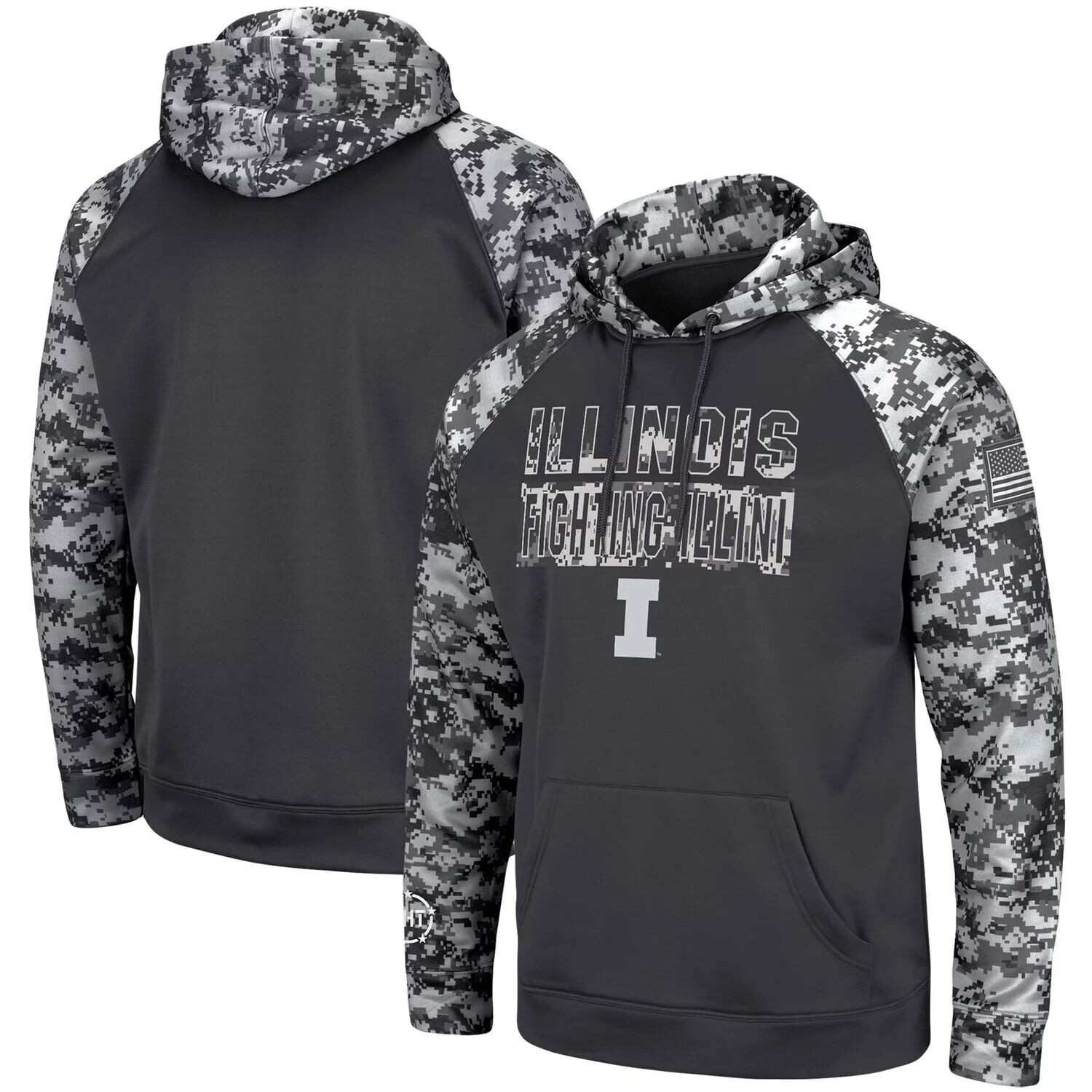 

Мужской темно-серый пуловер с капюшоном Illinois Fighting Illini OHT Military Appreciation Digi Camo, большой и высокий пуловер Colosseum