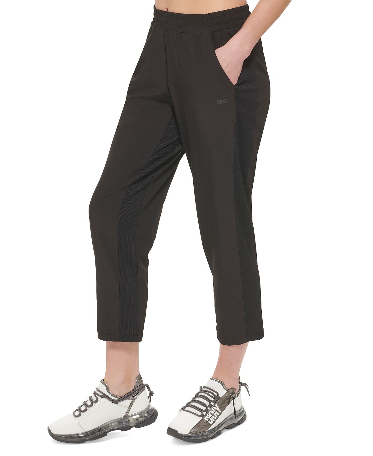 

Женские укороченные брюки в рубчик без застежки DKNY, черный