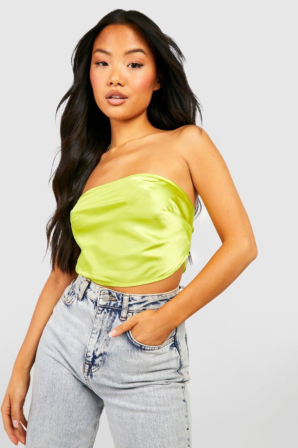 

Топ petite атласный бандо с завязкой на спине Boohoo, шартрез