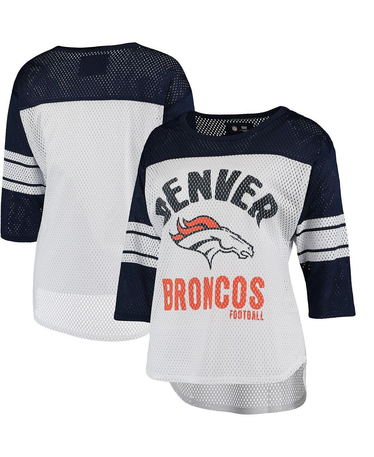 

Женская бело-темно-синяя футболка из сетки Denver Broncos First Team с рукавом три четверти G-III 4Her by Carl Banks