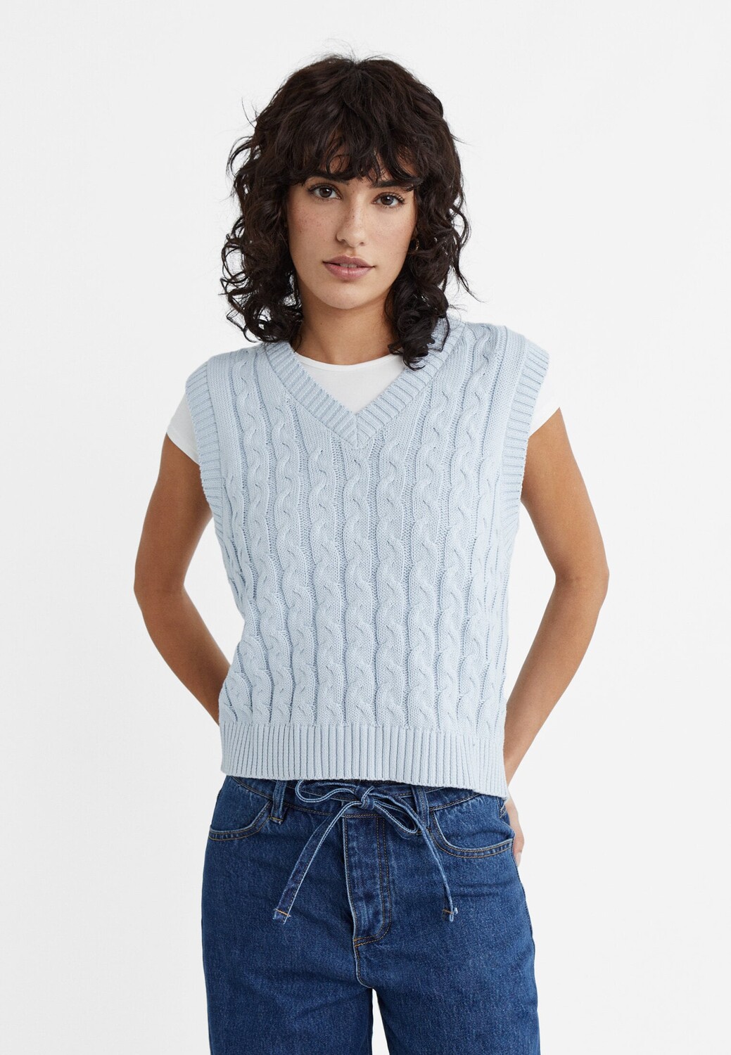 

Жилет косой вязки Stradivarius, синий