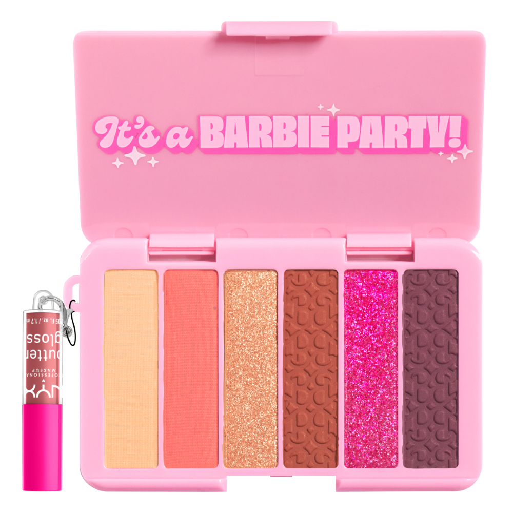 Набор: мини-палитра теней для век «вечеринка барби» Nyx Professional Makeup Barbie, 1,7 мл блеск для губ ягодный востор barbie bmr1959 т20044 9361576