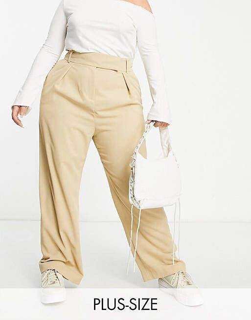 

Бежевые брюки с широкими штанинами для папы River Island Plus, Бежевый