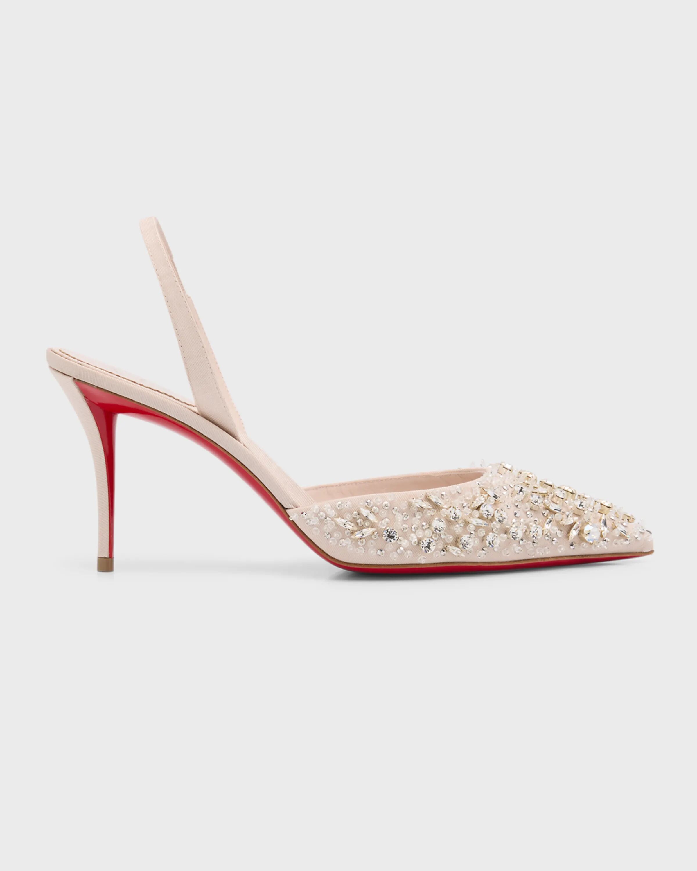 

Туфли с пяткой на пятке на красной подошве Queenissima с украшением Christian Louboutin, цвет Leche/Crystal