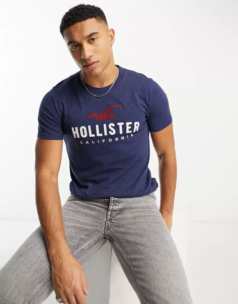 

Темно-синяя футболка с логотипом Hollister