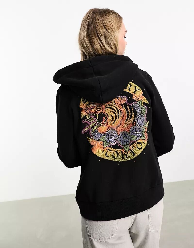 

Черная худи с татуировкой со стразами Superdry