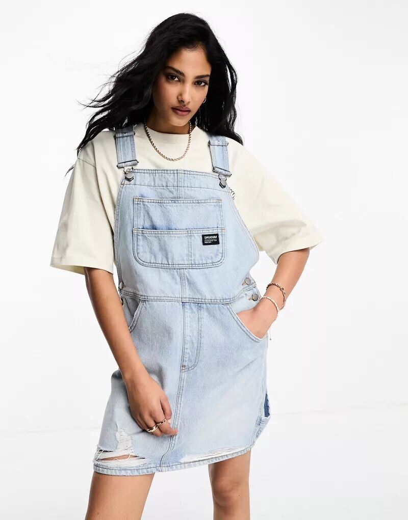 

Голубое короткое джинсовое платье-комбинезон Dr Denim