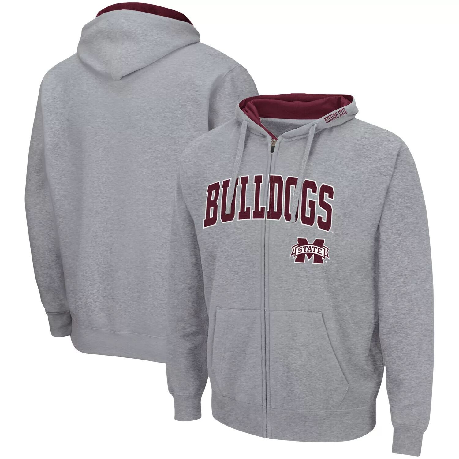 

Мужская толстовка с молнией во всю длину серого цвета Mississippi State Bulldogs Arch & Logo 3.0 Colosseum, Серый