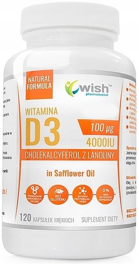Wish, Витамин D3 4000 в масле, Иммунитет, 120 капсул. Wish Pharmaceutical