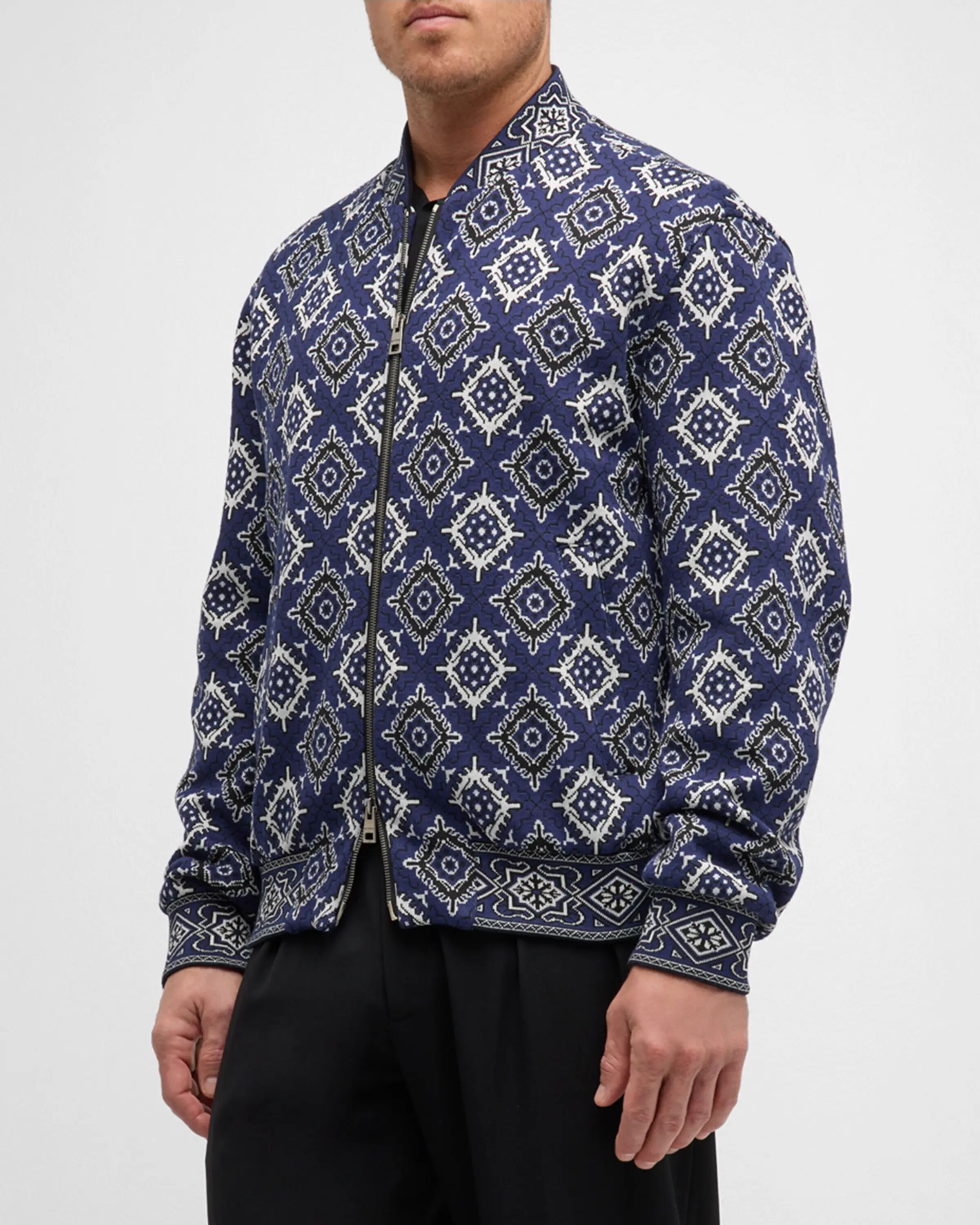 

Мужской вязаный бомбер с медальоном Etro, цвет Multicolour On Blue