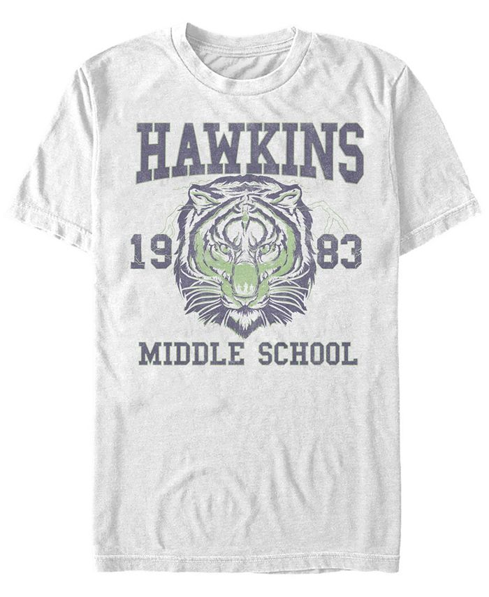 Мужская футболка с короткими рукавами Очень странные дела Hawkins Middle School 1983 Tiger Fifth Sun, белый