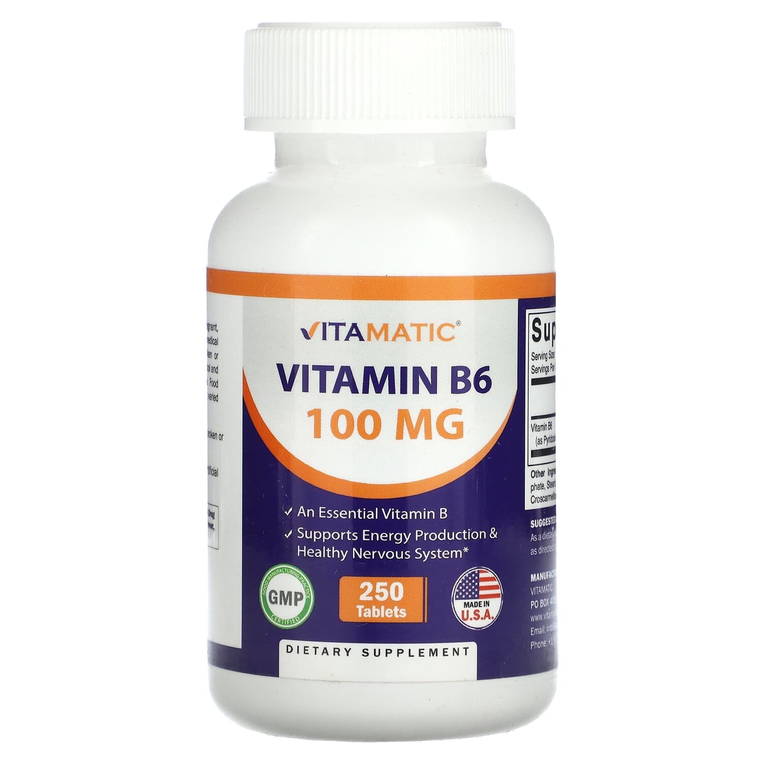 

Витамин B6, 100 мг, 250 таблеток, Vitamatic