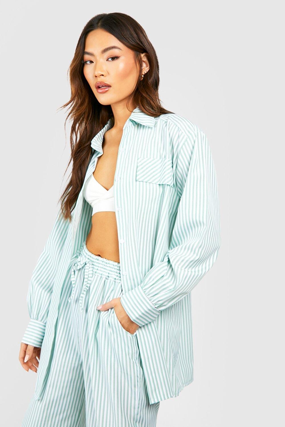 

Рубашка из поплина с контрастными полосами Boohoo, зеленый