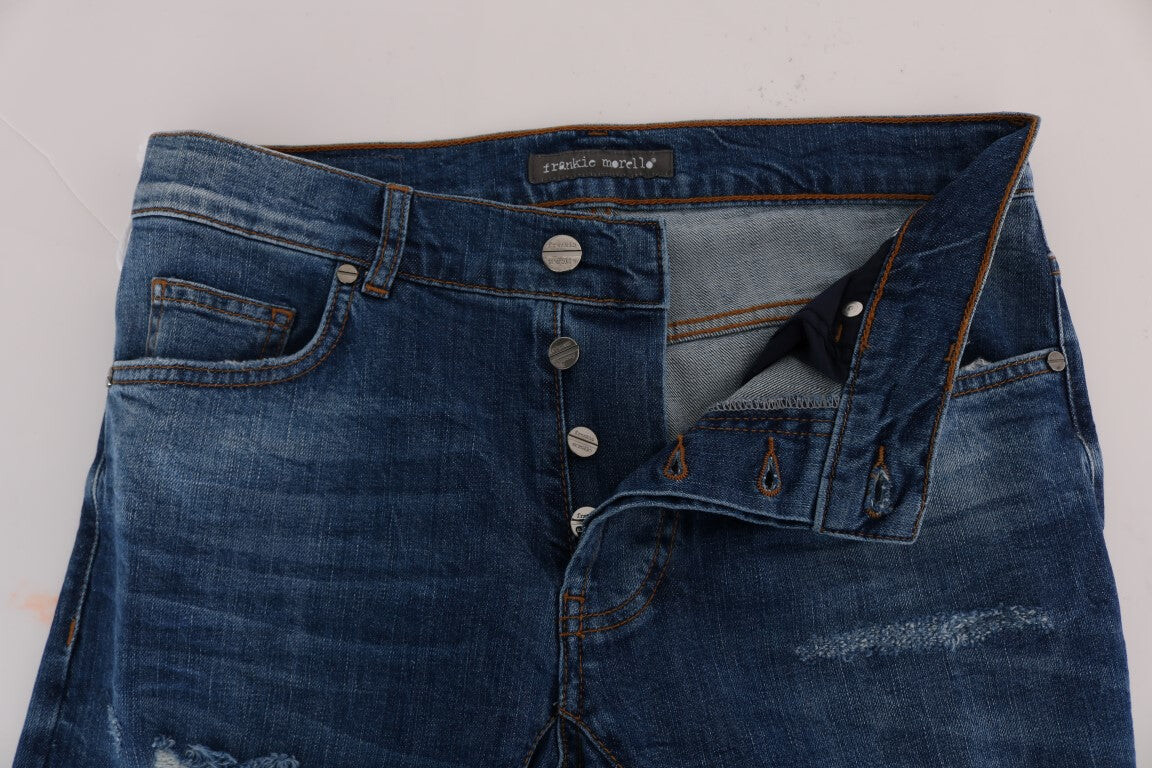 

Frankie Morello Chic Slim Fit потертые мужские джинсы, синий