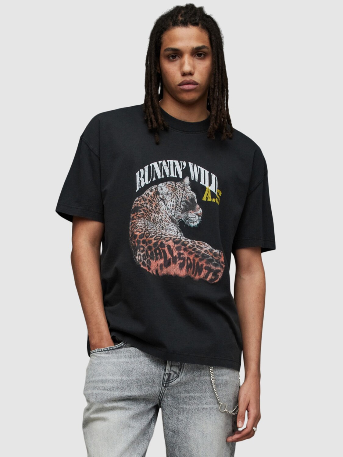 

Футболка с принтом Тигр AllSaints, мытый черный