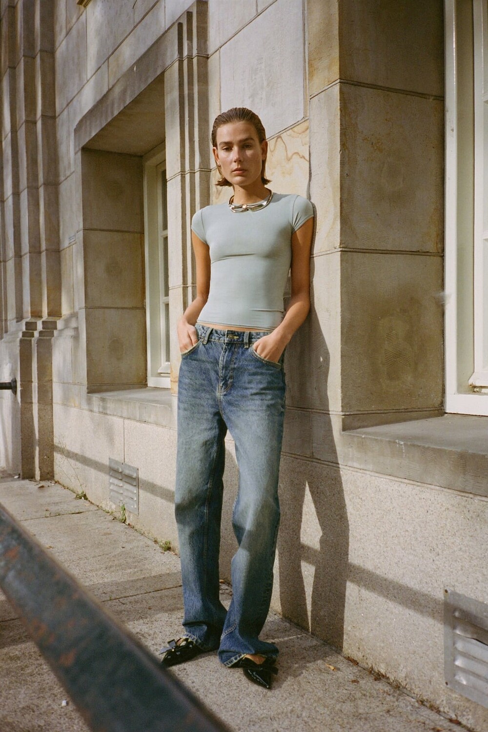 

Полиамидная футболка ZARA, синий