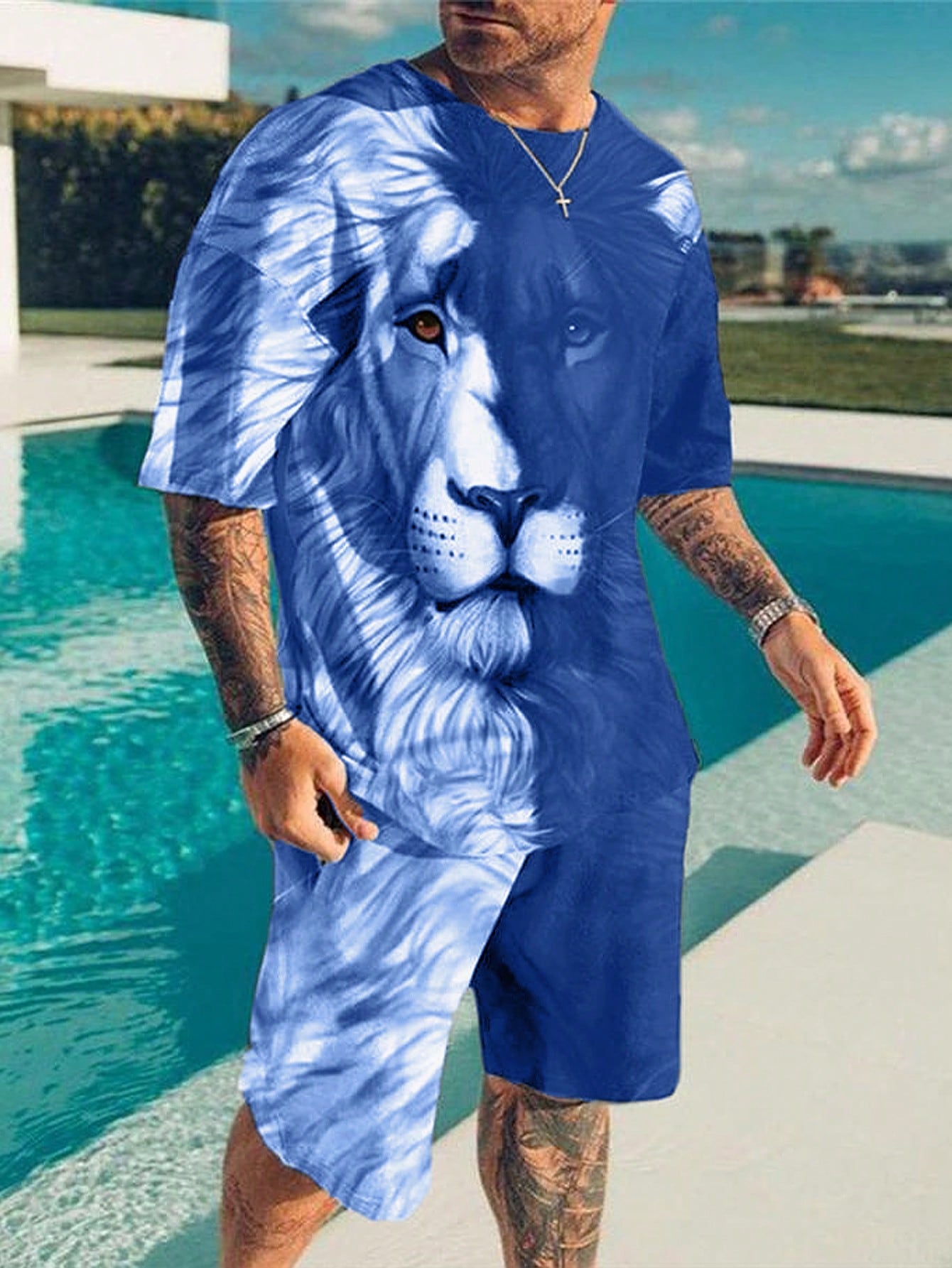 Мужская футболка с короткими рукавами и принтом льва Manfinity LEGND, синий мужская футболка с короткими рукавами и принтом масляной живописи manfinity legnd черный